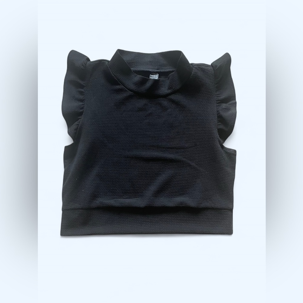 SHEIN Black Ruffled Flutter Sleeve Blouse
